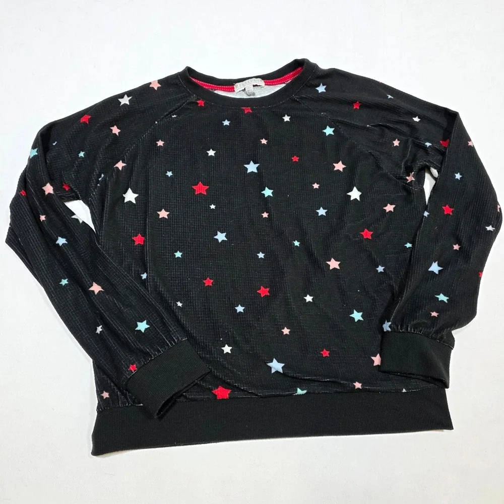 P.J. Salvage Pajama Set Women Sm Black Star Print Waffle Knit Loungewear Jogger